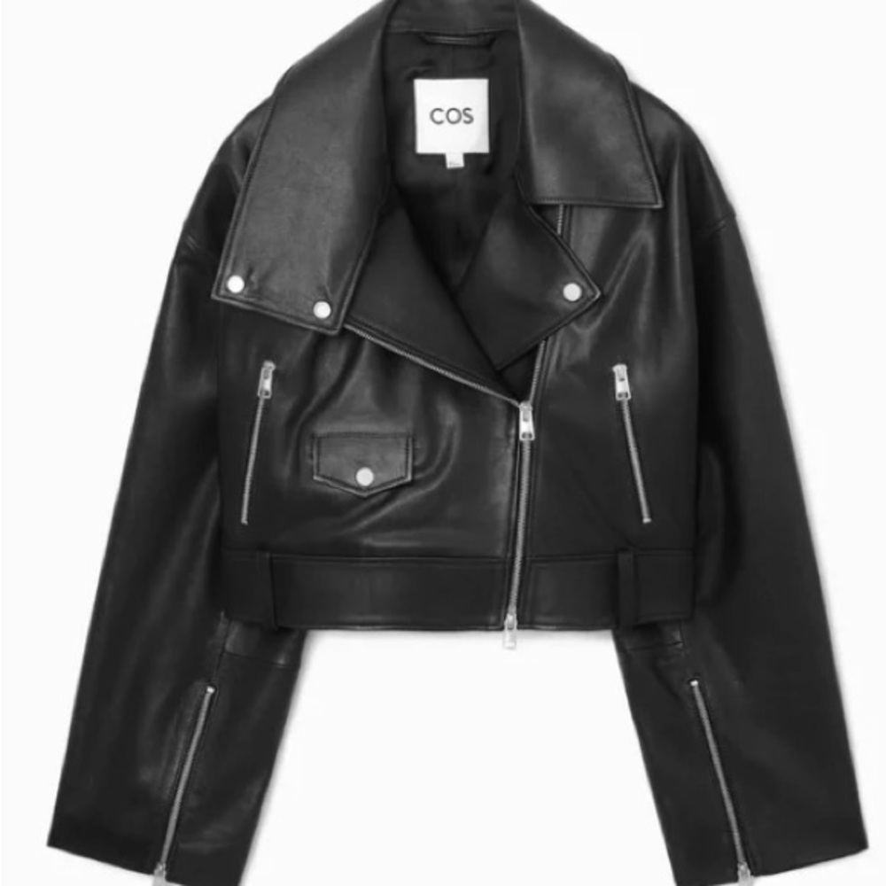 COS Oversized Cropped Boxy Leather Biker Jacket